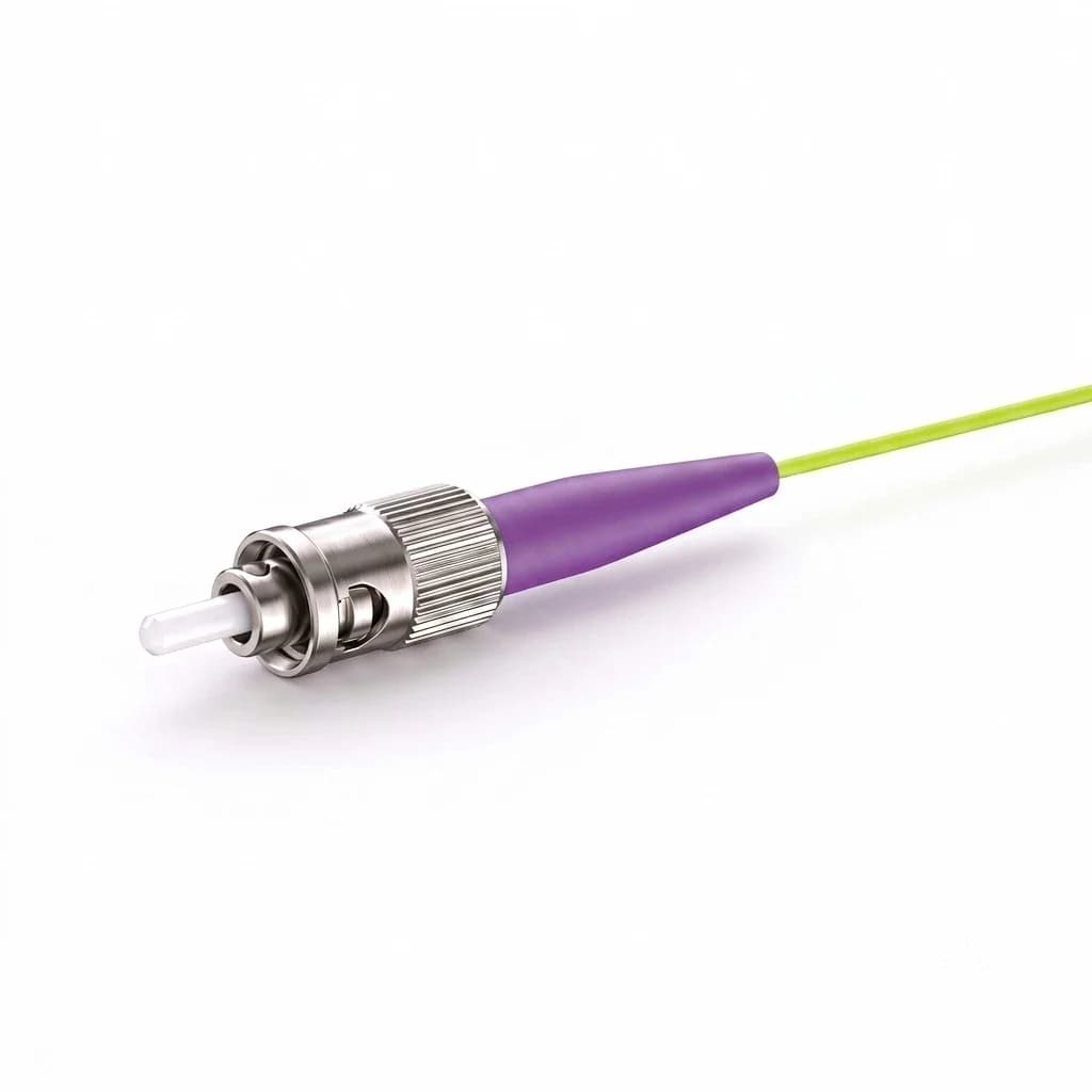 ST/UPC OM5 Wideband Multimode Simplex Fiber Pigtail 0.9mm Lime Green — connector close-up